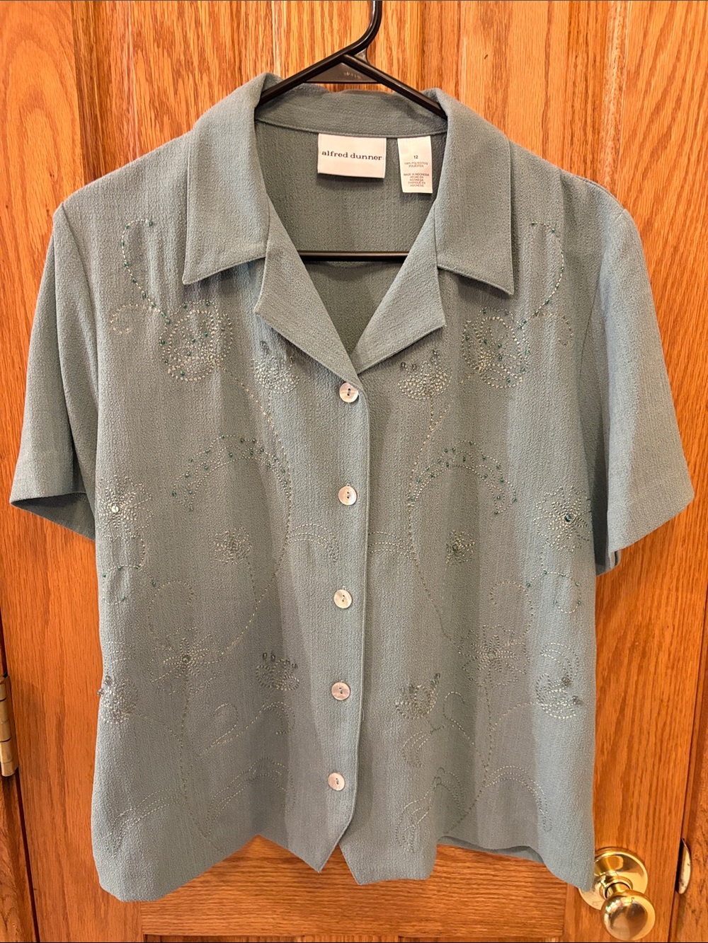 Alfred Dunner Light Teal Short-Sleeve Button Front Shirt